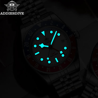 ADDIESDIVE Luxury GMT Men's Diving Watch 200m Waterproof Bubble Mirror Glass Quartz Watch BGW9 Blue Luminous Sports Watch AD2044