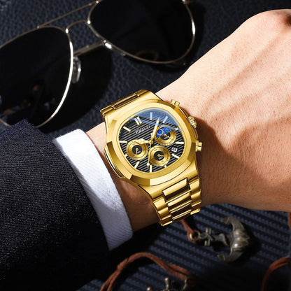 CHENXI Luxury Business Multifunctional Men's Watches Waterproof Chronograph Moonphase Stainless Steel Men's Quartz Watch Casual