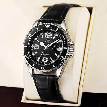 Fashion Calendar Men Business Watches Leather Strap Quartz Wristwatch for Male Clock Reloj Hombre (without box)