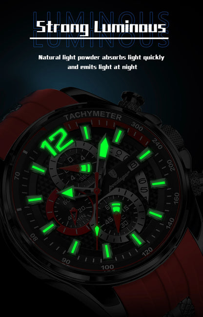POEDAGAR Functional Watch For Men Date Chronograph Luminous Waterproof Silicone Classic Male Watch Quartz Original Men's Watches