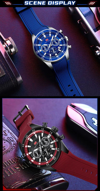 2026 New MINI FOCUS Men's Sports Quartz Watch Casual Analog Wrist Watch with Luminous Hands Silicone Strap Date Water Resistant