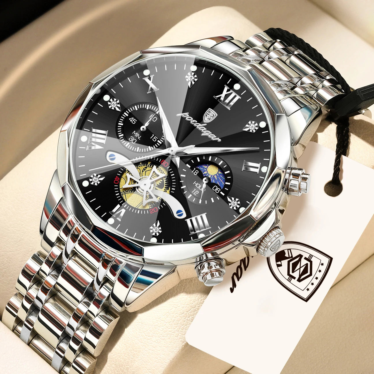 POEDAGAR Exquisite Business Men Watch Waterproof Luminous Chronograph Luxury Man Watches Stainless Steel Men's Quartz Wristwatch