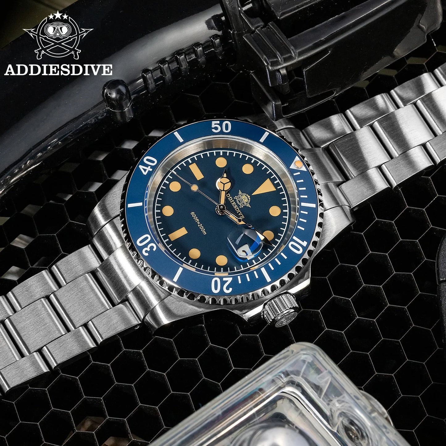 ADDIESDIVE Diver Watch Men Quartz Wristwatch 200m Waterproof Ceramic Bezel Super C3 Luminous AR Coating Calendar Diving Watch