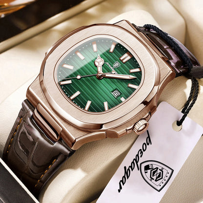POEDAGAR Top Square Man Watch Date Waterproof Luminous Luxury Men Wristwatch High Quality Leather Men's Quartz Watches+Box Reloj