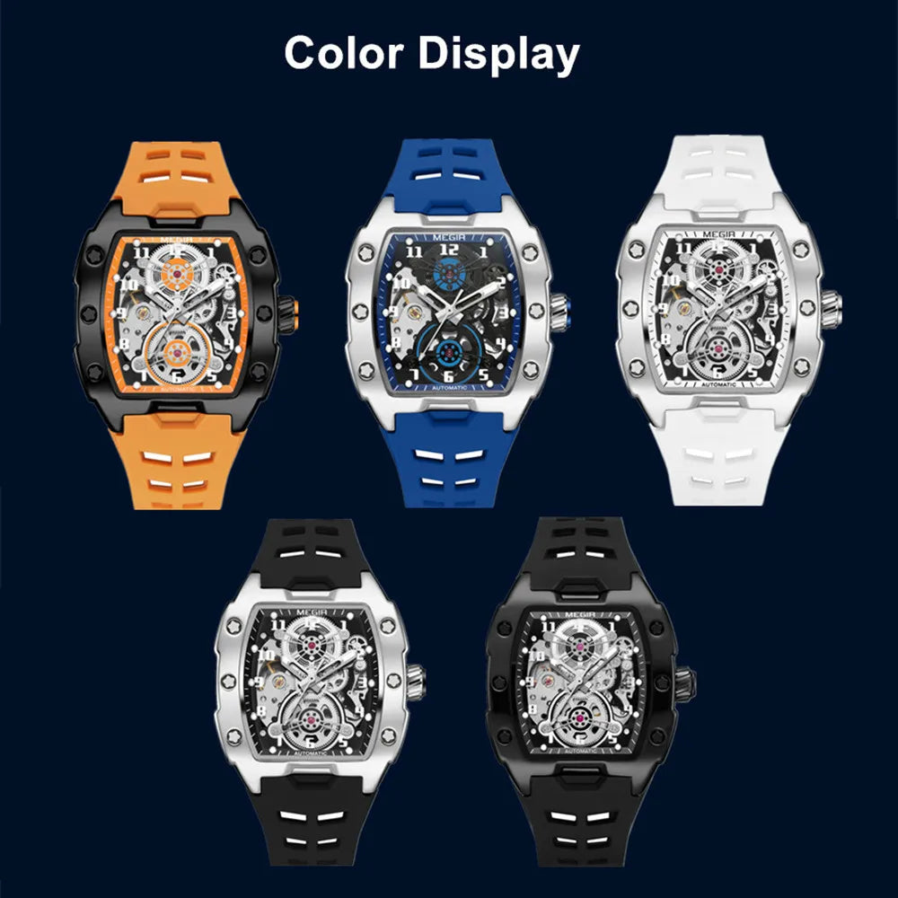 MEGIR New Men Watches Luxury Brand Automatic Mechanical Watch Silicone Sports Casual Wristwatch Waterproof Clock Male Gift 8602