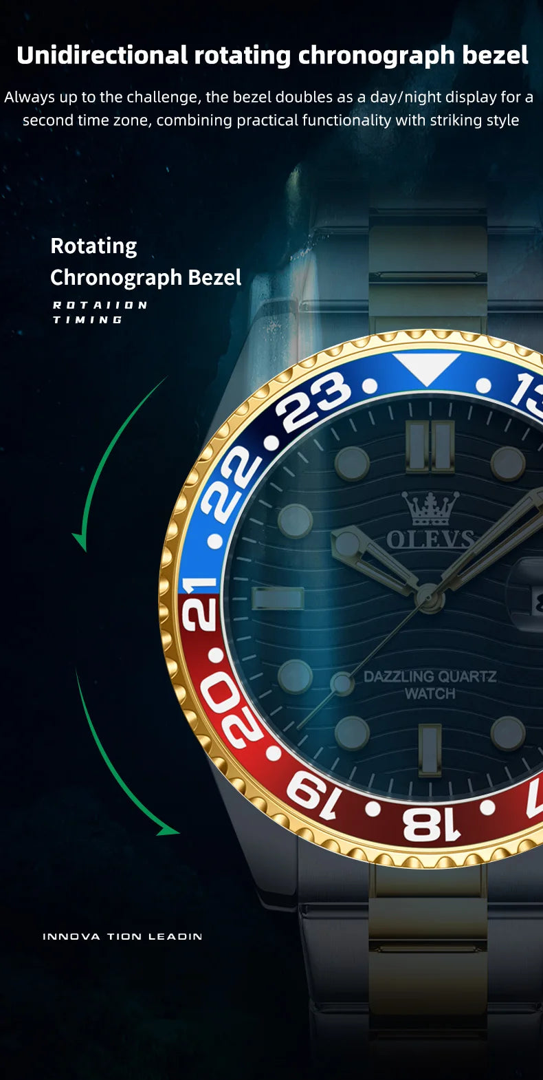 OLEVS Watches Men Diving Series Hot Original Luxury Brand Quartz Watches for Men Steel Strap Waterproof Luminous Man Watch 3610