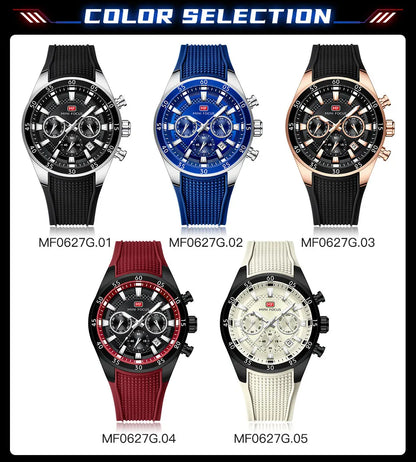 2026 New MINI FOCUS Men's Sports Quartz Watch Casual Analog Wrist Watch with Luminous Hands Silicone Strap Date Water Resistant