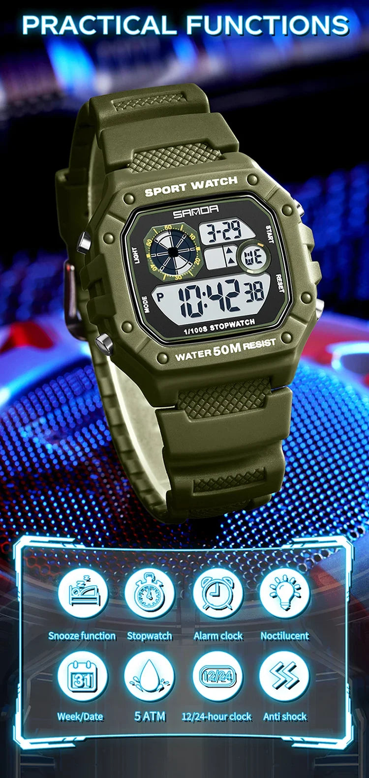SANDA Fashion Brand Digital G Style Top Men's Watch Luxury Military Sport Waterproof Alarm Stopwatch Clock Relogio Masculino