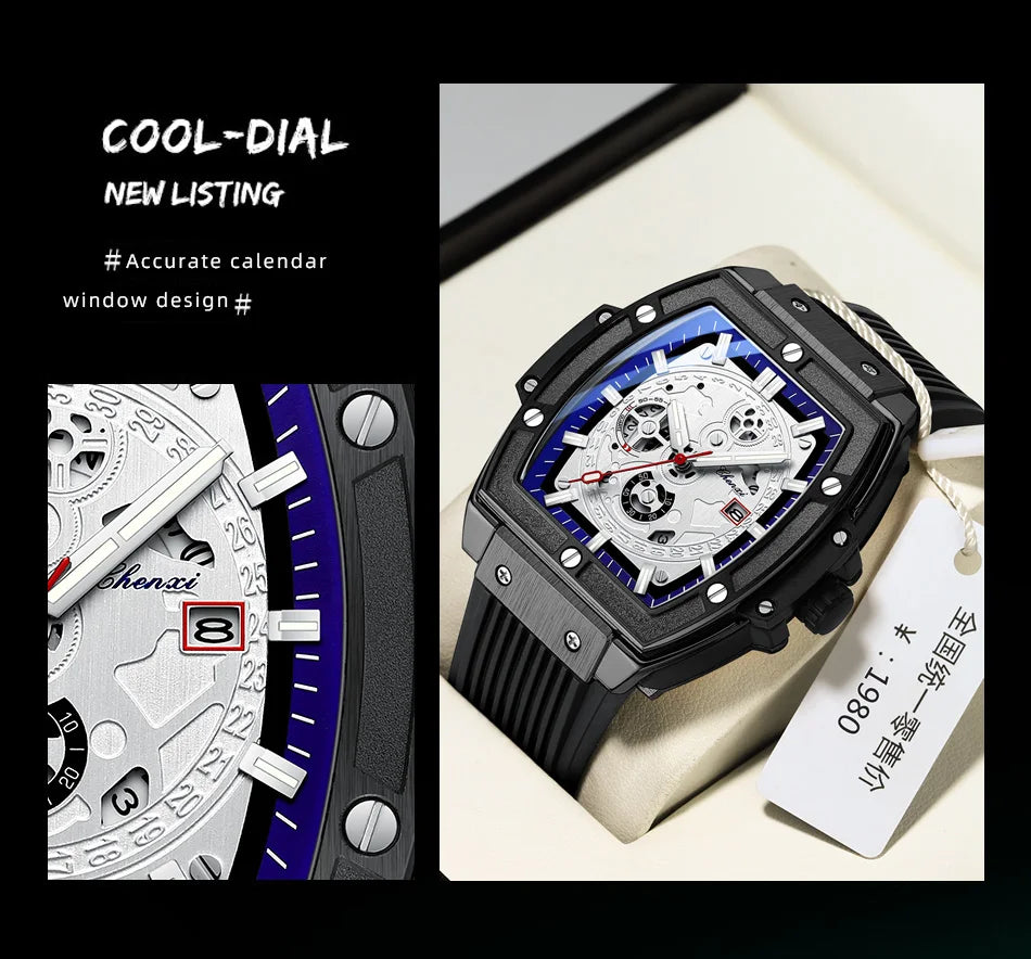 CHENXI Top Brand Popular Men Sports Watch Quartz Luxury Waterproof Silicone Strap WristWatch New Fashion Men's Date Clock