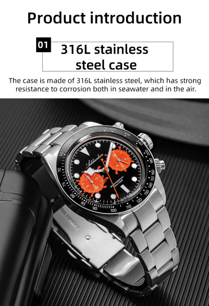 ADDIESDIVE New Luxury Mens Quartz Chronograph Watch VK64 Luxury Wristwatch Ceramic Bezel Stainless Steel 100M Waterproof AD2520