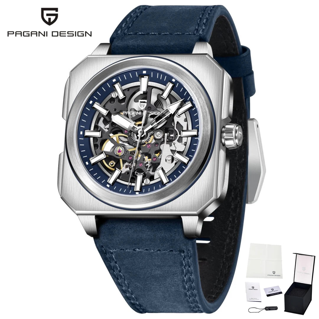 PAGANI DESIGN sports Square Men's Mechanical Automatic Watch Waterproof Retro Leather Outdoor Sports Luminous Gift Men's Watch