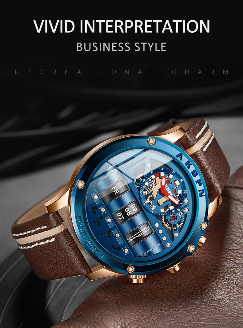 AKDPN Men's Watches Electronics Luxury Quartz Watches for Man Leather Waterproof Digital Versatile Wristwatch reloj hombre Watch