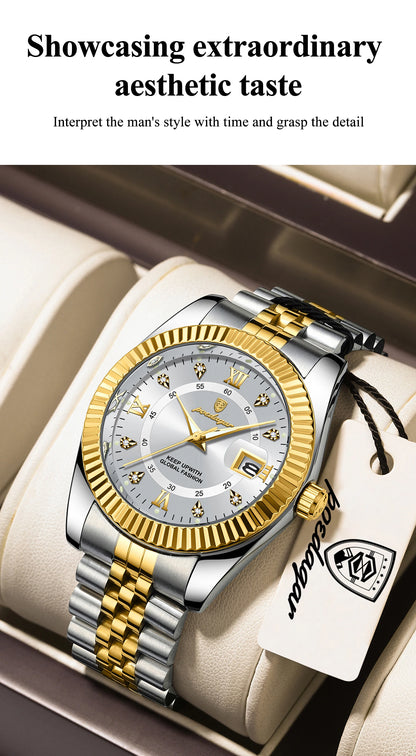 POEDAGAR Business Luxury Men Wristwatch Waterproof Luminous Date Military Man Watch Stainless Steel Fashion Men's Quartz Watches