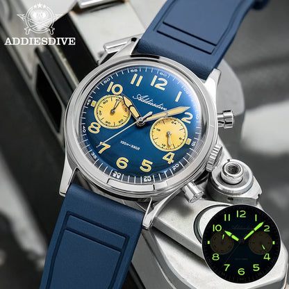 ADDIESDIVE Top Brand Man Watch 10Bar Waterproof AD2516 Super Luminous Bubble Mirror Glass VK64 Chronograph Quartz Steel Watch