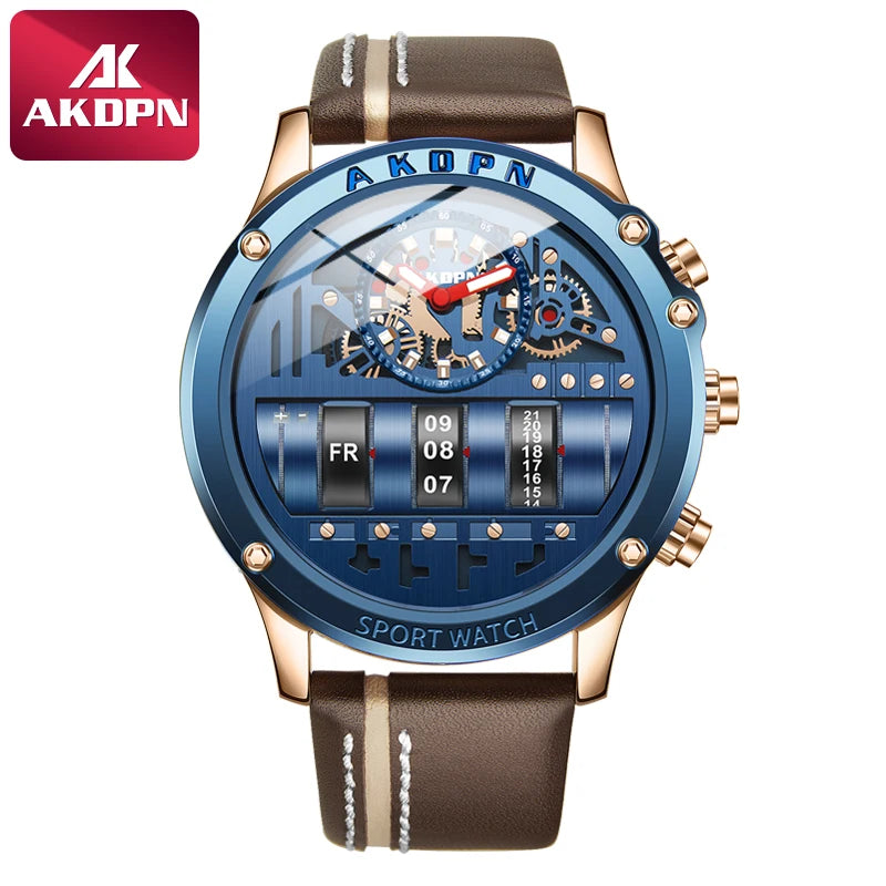 AKDPN Men's Watches Electronics Luxury Quartz Watches for Man Leather Waterproof Digital Versatile Wristwatch reloj hombre Watch