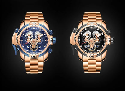 Reef Tiger/RT Designer Stainless Steel Completed Calendar Automatic Watch Men Date Rose Gold Bracelet Mechanical Watches RGA3503