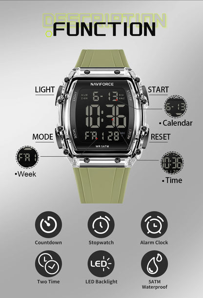 NAVIFROCE Relogio Masculino 2025 Man LCD Display Wristwatches Men Watches Luminous Military Sport Waterproof Quartz Male Clock