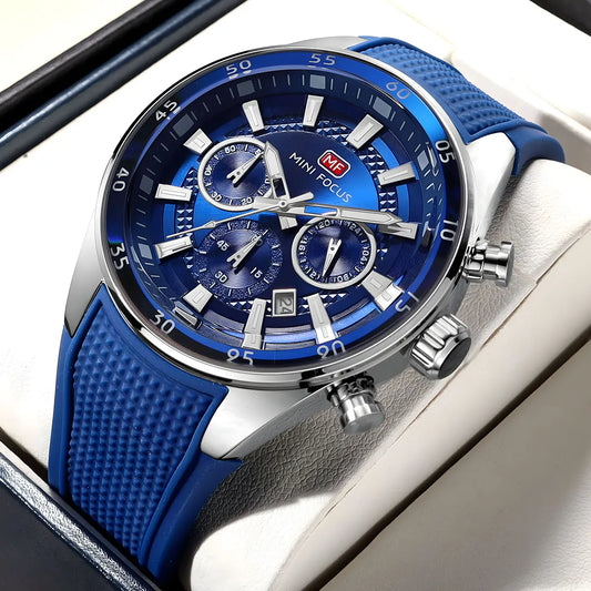 2026 New MINI FOCUS Men's Sports Quartz Watch Casual Analog Wrist Watch with Luminous Hands Silicone Strap Date Water Resistant