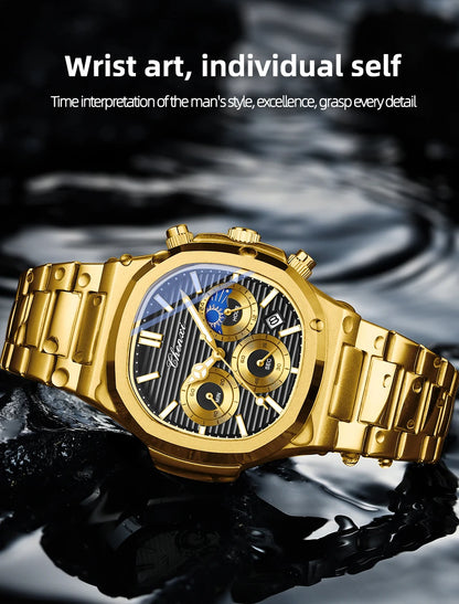 CHENXI Luxury Business Multifunctional Men's Watches Waterproof Chronograph Moonphase Stainless Steel Men's Quartz Watch Casual
