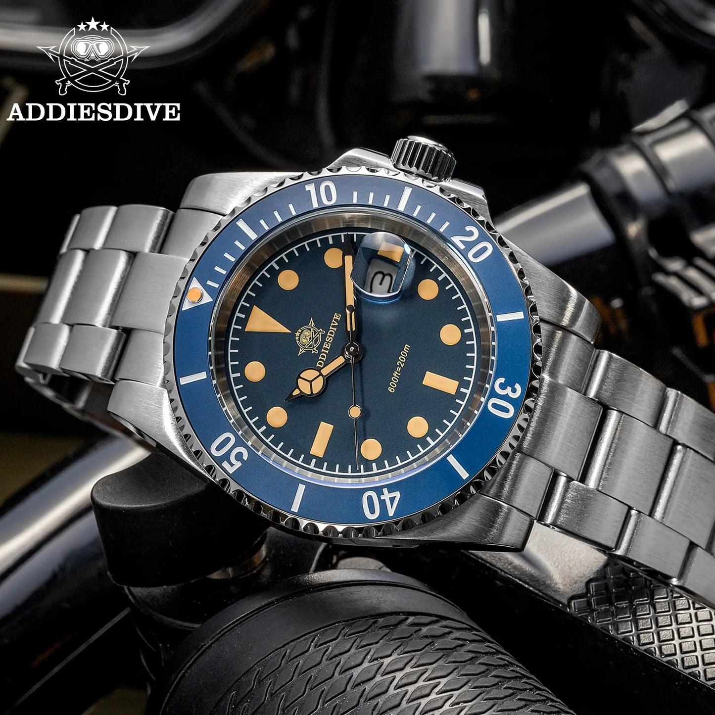 ADDIESDIVE Diver Watch Men Quartz Wristwatch 200m Waterproof Ceramic Bezel Super C3 Luminous AR Coating Calendar Diving Watch