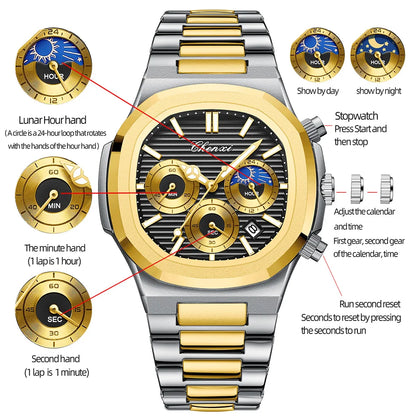 CHENXI Fashion Simple Man's Watches Timing Night Light Waterproof Functions Quartz Watch Room Gold Dial Men's Wristwatch Gift