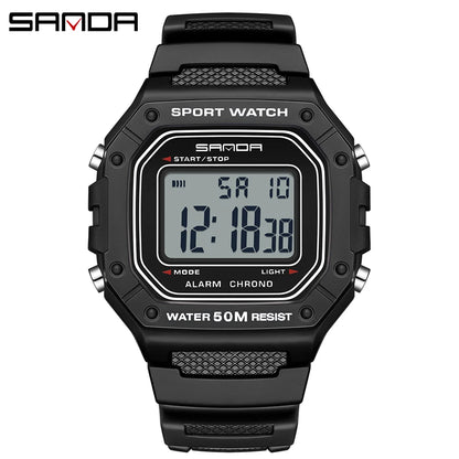 SANDA Fashion 2156 Men's Electronic Watch Movement Rectangular Sports Waterproof LED Display Screen Dial Men's Electronic Watch