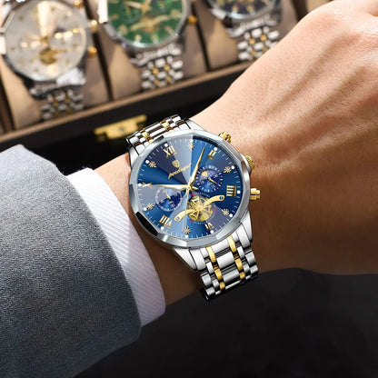 POEDAGAR Exquisite Business Men Watch Waterproof Luminous Chronograph Luxury Man Watches Stainless Steel Men's Quartz Wristwatch