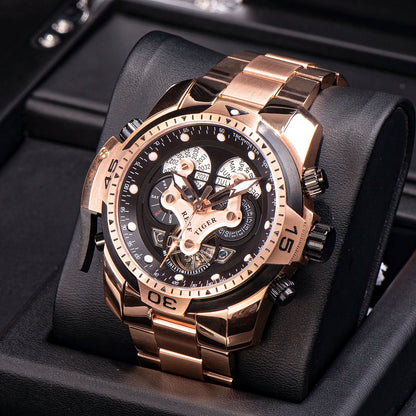 Reef Tiger/RT Designer Stainless Steel Completed Calendar Automatic Watch Men Date Rose Gold Bracelet Mechanical Watches RGA3503