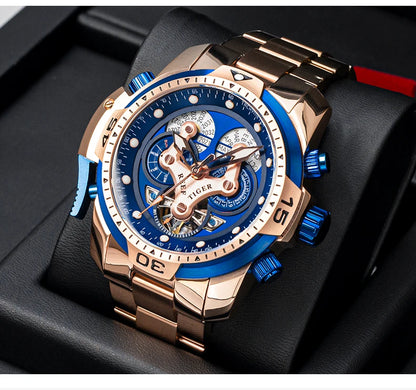 Reef Tiger/RT Designer Stainless Steel Completed Calendar Automatic Watch Men Date Rose Gold Bracelet Mechanical Watches RGA3503