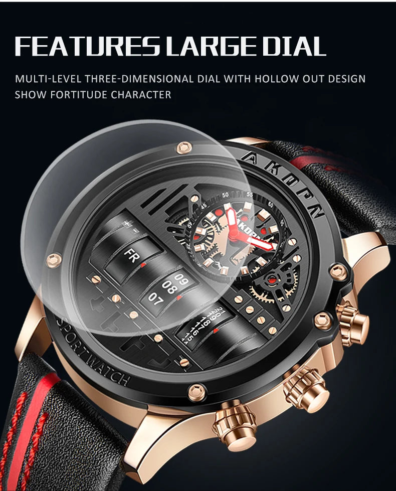 AKDPN Men's Watches Electronics Luxury Quartz Watches for Man Leather Waterproof Digital Versatile Wristwatch reloj hombre Watch