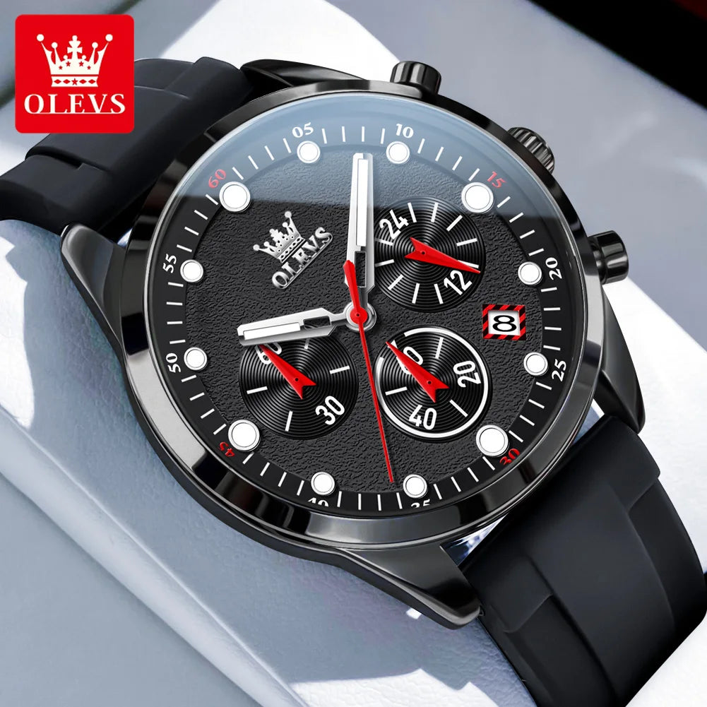 OLEVS 5602 Mens Watch Original Fashion Bright Colors Silicone Strap Quartz Wristwatch Waterproof Luminous Reloj Chronograph Date
