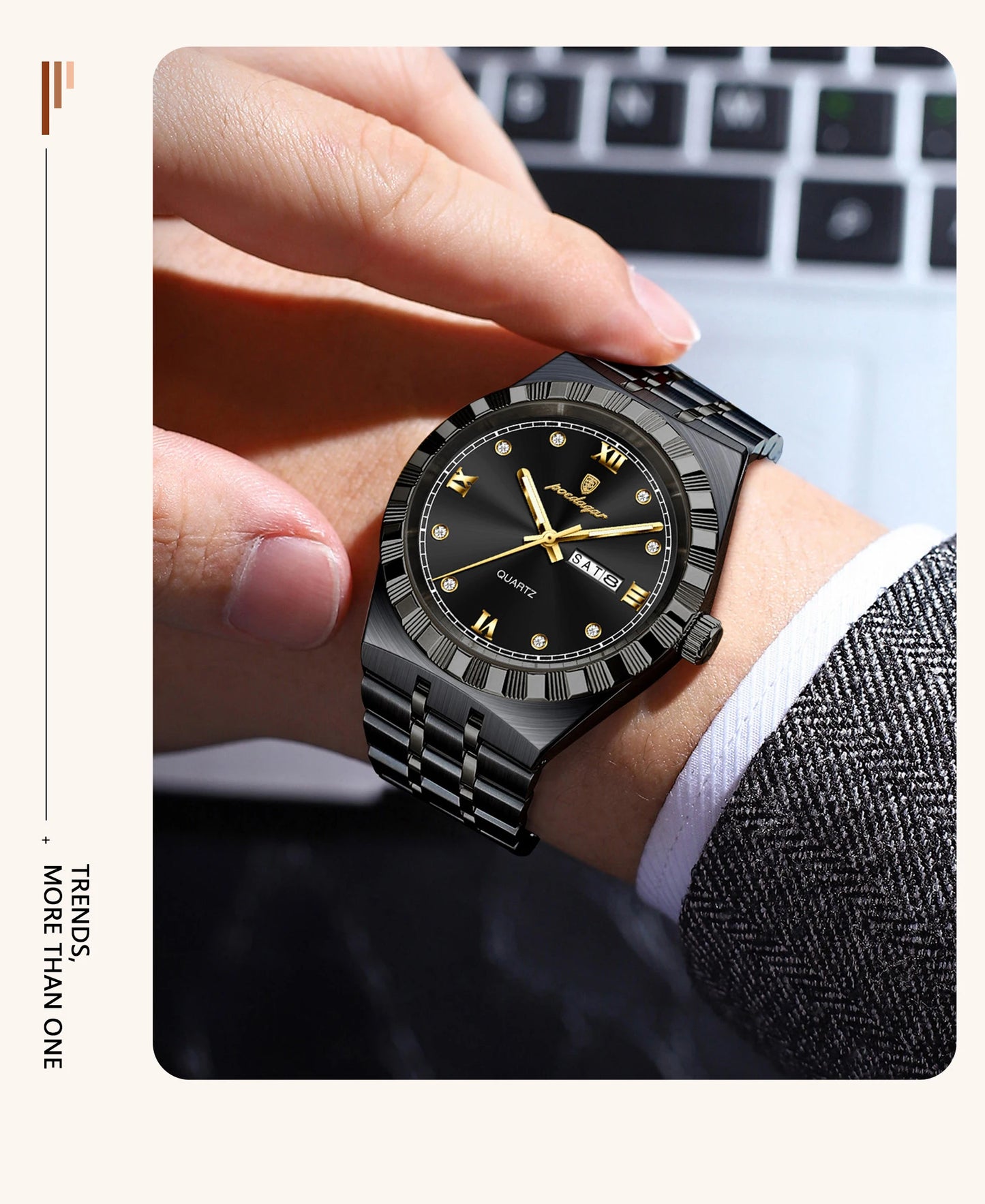 POEDAGAR Business Male Watches Waterproof Luminous Week Date Fashion Men's Wristwatch Stainless Steel Quartz Watch For Men Reloj