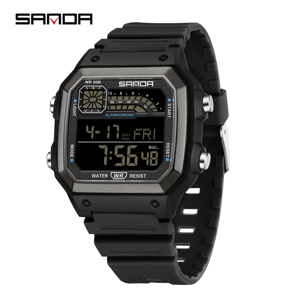 SANDA 6196 Student Electronic Watch Night Light Waterproof Sports Men's Lightweight Square Luxury Classic  Electronic Watch