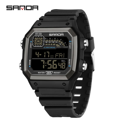 SANDA 6196 Student Electronic Watch Night Light Waterproof Sports Men's Lightweight Square Luxury Classic  Electronic Watch