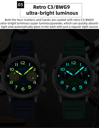 ADDIESDIVE Top Brand Man Watch 10Bar Waterproof AD2516 Super Luminous Bubble Mirror Glass VK64 Chronograph Quartz Steel Watch