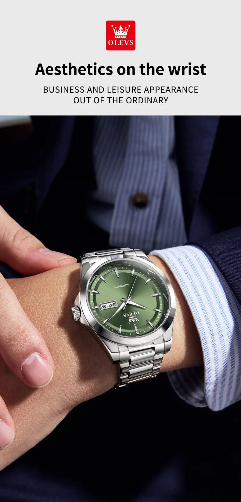 OLEVS 7090 Men's Automatic Mechanical Watch High quality Stainless steel Auto Date Waterproof Luminous Man Watch