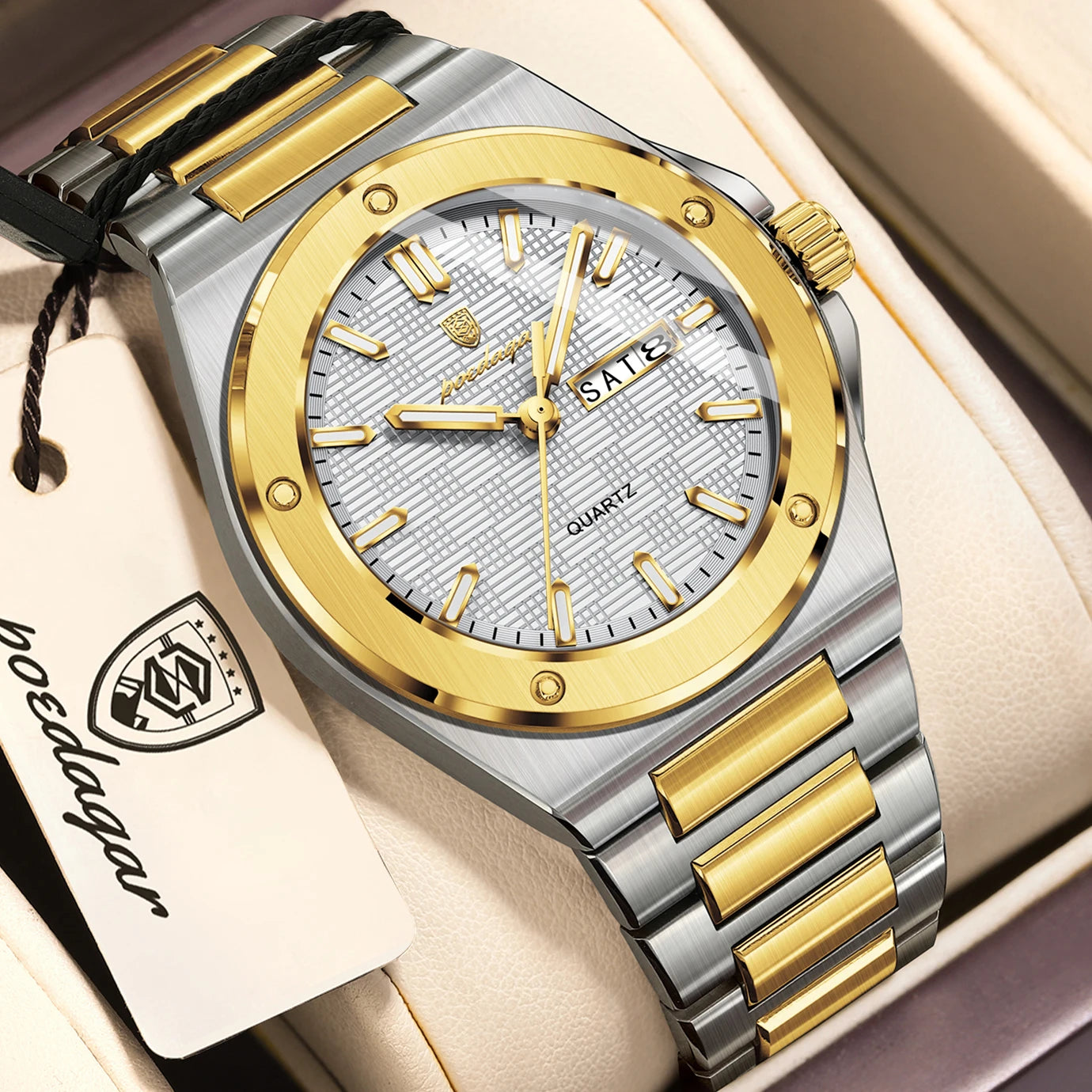 POEDAGAR Original Men Clock Quartz Date Week Luxury Man Wristwatch Waterproof Luminous Stainless Steel Sport Men's Watches Reloj