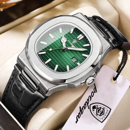 POEDAGAR Top Square Man Watch Date Waterproof Luminous Luxury Men Wristwatch High Quality Leather Men's Quartz Watches+Box Reloj
