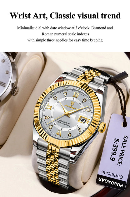 POEDAGAR Luxury Business Men Wristwatch Waterproof Luminous Date Military Man Watch Stainless Steel Fashion Men's Quartz Watches