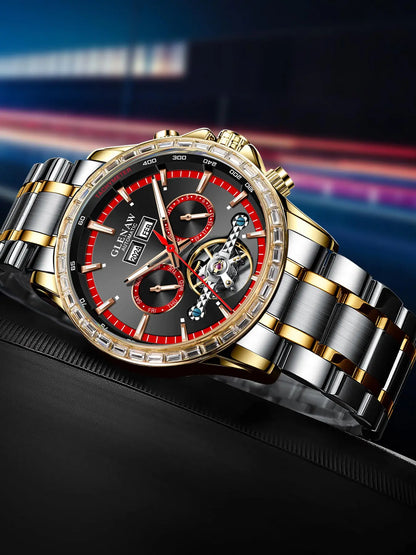 Glenaw high-end business fully automatic mechanical multi-function watch for men's fashionable waterproof watch