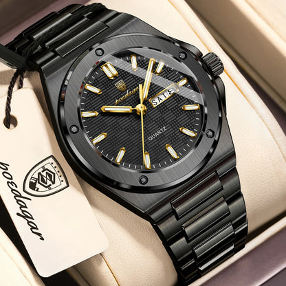 POEDAGAR Original Men Clock Quartz Date Week Luxury Man Wristwatch Waterproof Luminous Stainless Steel Sport Men's Watches Reloj
