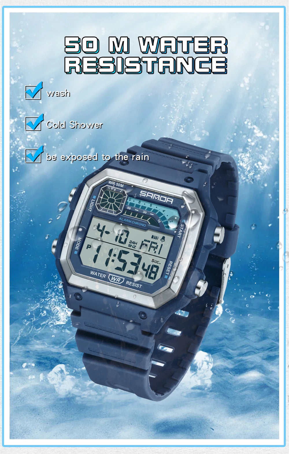 SANDA 6196 Student Electronic Watch Night Light Waterproof Sports Men's Lightweight Square Luxury Classic  Electronic Watch