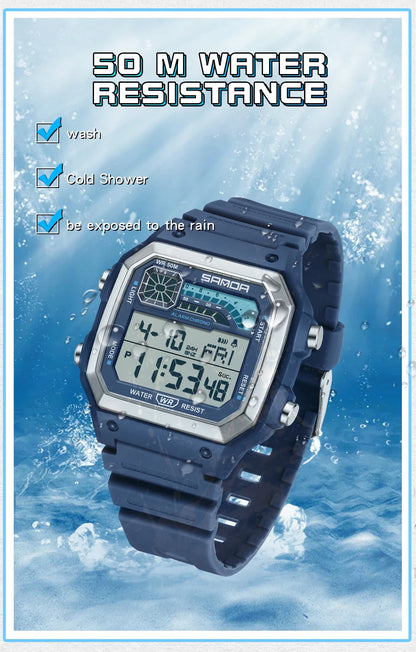 SANDA 6196 Student Electronic Watch Night Light Waterproof Sports Men's Lightweight Square Luxury Classic  Electronic Watch