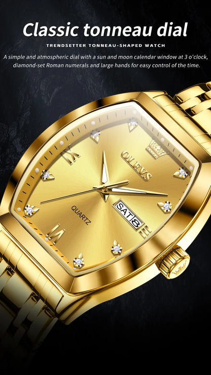 OLEVS 5528 Mens Watch Original Brand Business Quartz Watch Waterproof Luminous Watch For Man Tonneau Dial Reloj Date-Day Watch