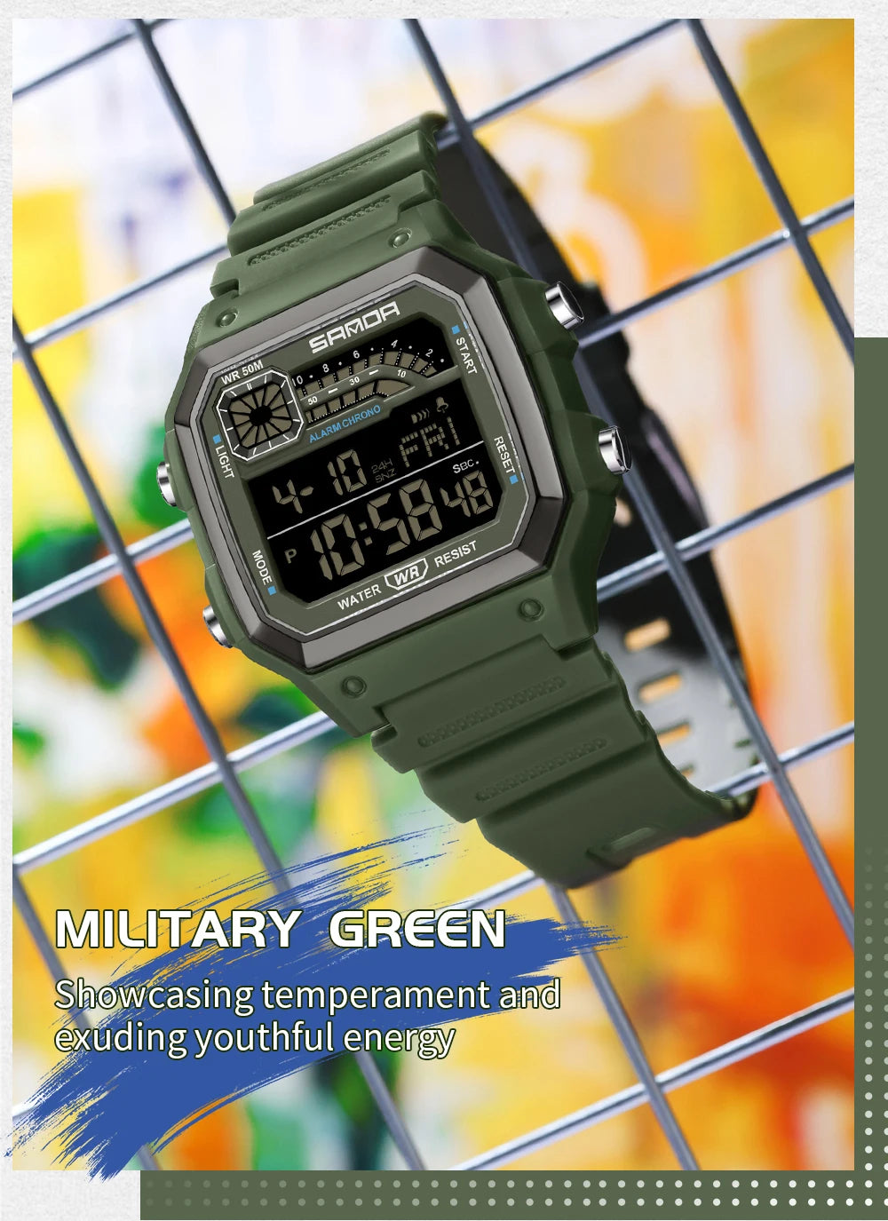 SANDA 6196 Student Electronic Watch Night Light Waterproof Sports Men's Lightweight Square Luxury Classic  Electronic Watch