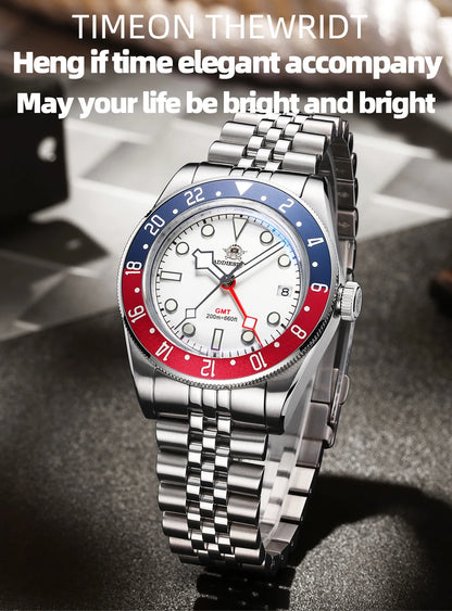 ADDIESDIVE Luxury GMT Men's Diving Watch 200m Waterproof Bubble Mirror Glass Quartz Watch BGW9 Blue Luminous Sports Watch AD2044