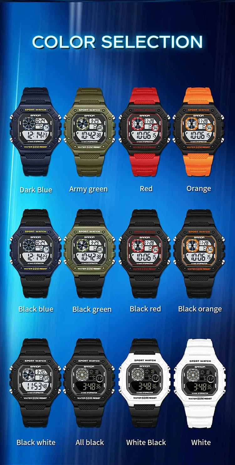 SANDA Fashion Brand Digital G Style Top Men's Watch Luxury Military Sport Waterproof Alarm Stopwatch Clock Relogio Masculino