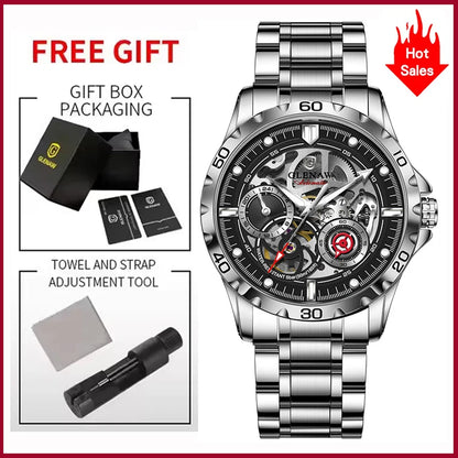 2025 New GLENAW Design Luxury Mechanical Watch Men Stainless Steel Strap Night Light 24-hour Display Waterproof Automatic Watch