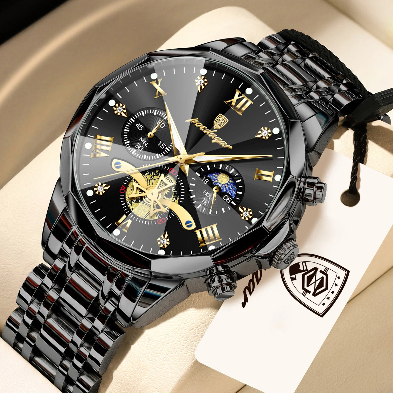 POEDAGAR Exquisite Business Men Watch Waterproof Luminous Chronograph Luxury Man Watches Stainless Steel Men's Quartz Wristwatch