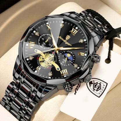POEDAGAR Exquisite Business Men Watch Waterproof Luminous Chronograph Luxury Man Watches Stainless Steel Men's Quartz Wristwatch